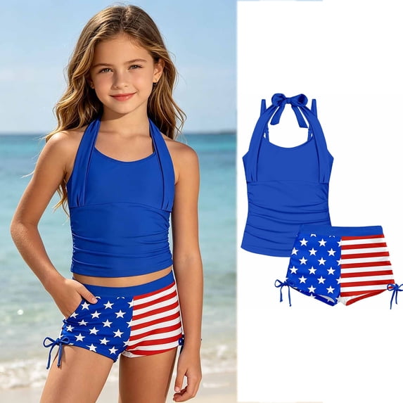 Bigetiay Girls 2 Piece Swimsuits Halter Neck Tankini Top with Swim Bottom Girl Bathing Suit 15-16 Years
