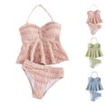 thumbnail image 1 of Bigetiay Girls 2 Piece Swimsuits High Elastic Ribbed Halter Neck Tankini Set Bathing Suits for Girls 11-12 Years, 1 of 6