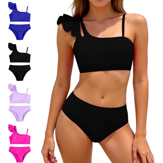 XINXIAOO Girls 2 Piece Tankini Swimsuit Casual High Waisted Solid Color Cute Swimsuits Beach Bathing Suit for Kids Girls Swimsuits Size 7-8 Years