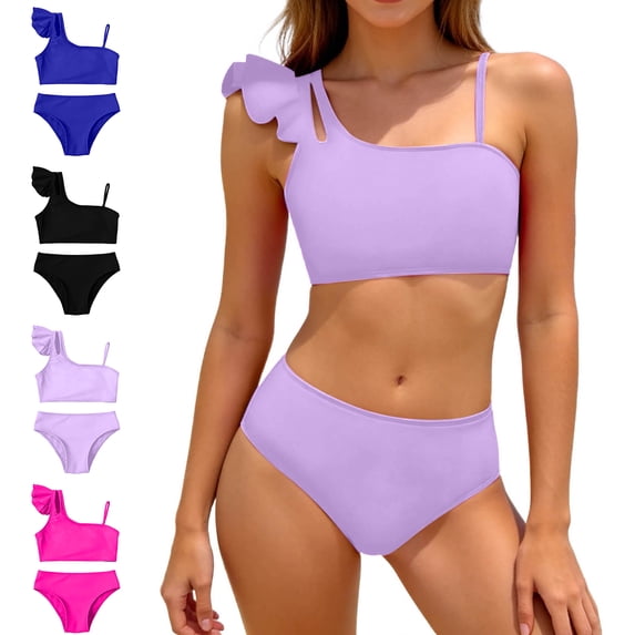 XINXIAOO Girls 2 Piece Tankini Swimsuit with Adjustable Strap Solid Color Summer Beachwear Tankini for Kids Girls Swimsuit 9-10 Years