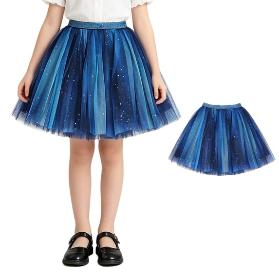 XINXIAOO Girls A-Line Tutu Skirt with Elastic Waistband Ruffled Birthday Party Dress Up Blue Skirts for Girls 7-8 Years