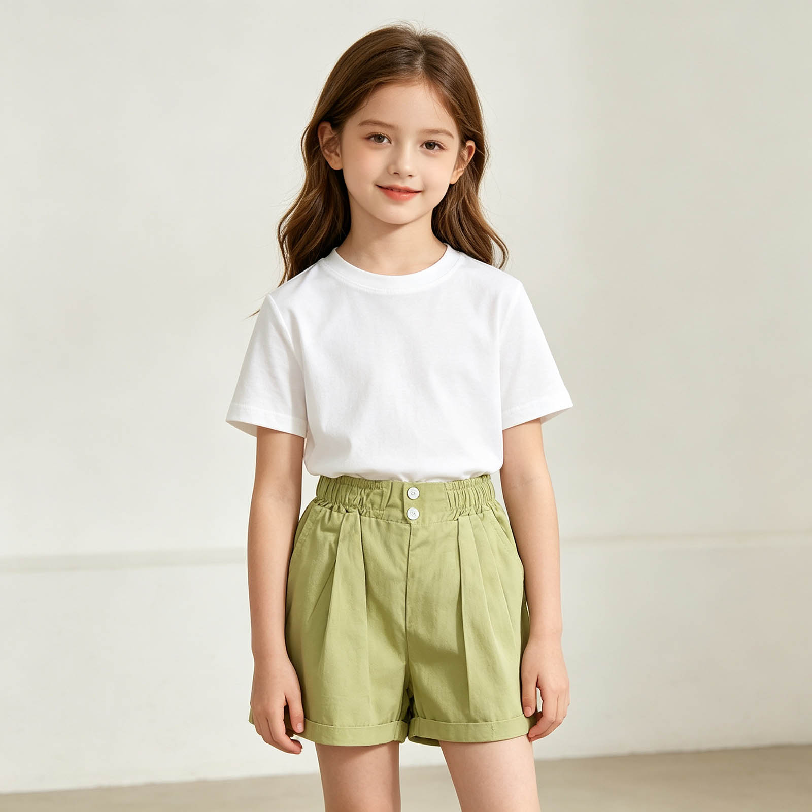 XINXIAOO Girls Athletic Shorts Kids Athletic Running High Waisted Green Shorts Comfy Gymnastics Shorts with Pockets 7-8 Years