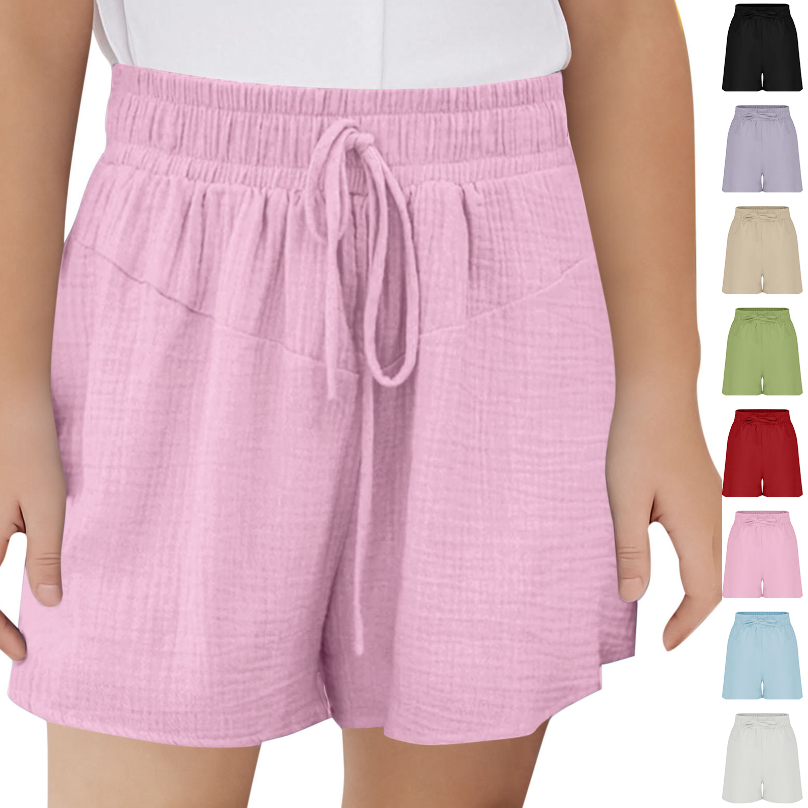 XINXIAOO Girls Athletic Shorts Loose Fit Summer Casual Elastic High Waist Girls Jogger Shorts 7-8 Years