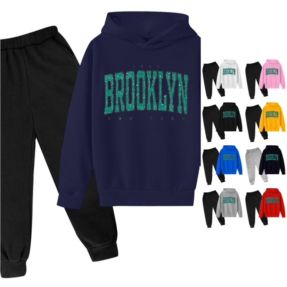 XINXIAOO Girls Boys 2 Piece Outfits Set Hooded Sweatshirt and Joggers Sweatpants Fall Winter Spring Girls Boys Clothes 7-8 Years