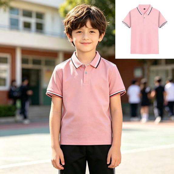 XINXIAOO Girls Boys Polo Shirt Classic Fit Comfort Stretch Short Sleeve Red Golf Polo Shirts for Kids Performance Active Tennis School Uniform T Shirt 5-6 Years