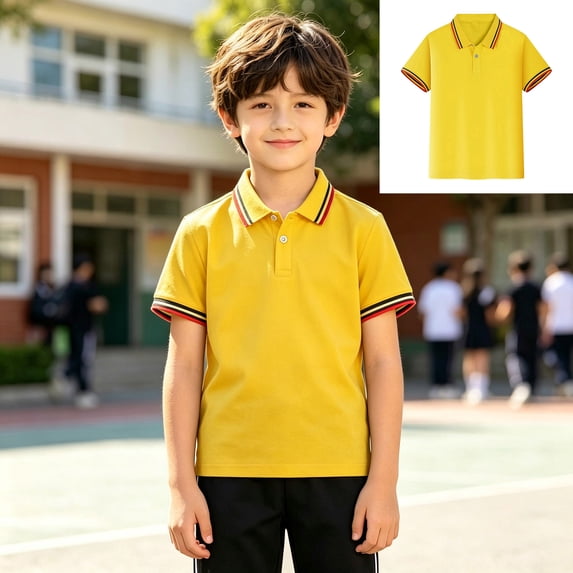 XINXIAOO Girls Boys Polo Shirt Classic Fit Comfort Stretch Short Sleeve Yellow Golf Polo Shirts for Kids Performance Active Tennis School Uniform T Shirt 5-6 Years