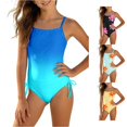 thumbnail image 1 of XINXIAOO Girls Color-Block 1 Piece Swimsuit Thin Spaghetti Straps Square Neck Adjustable Side Tie Summer Beach Pool Bathing Suit 14-15 Years, 1 of 6