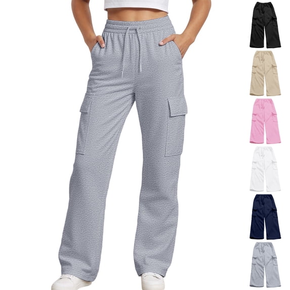 XINXIAOO Girls Elastic Waist Cargo Pants Straight Leg Utility Work Grey Pants with Multi Pockets Size 8-9 Years Girls Clothes