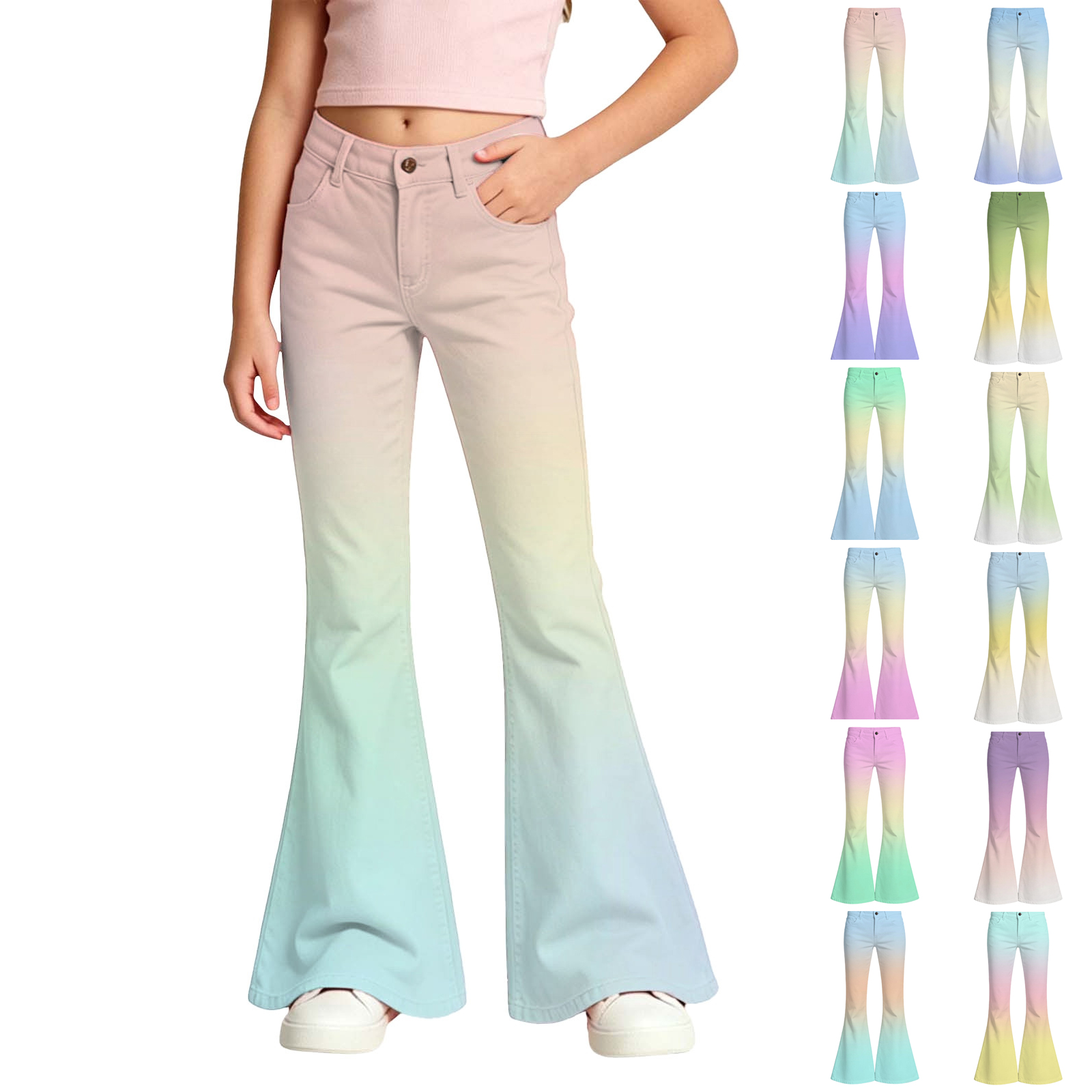 XINXIAOO Girls Flare Dress Pants Wide Flare Leg with Pockets Comfort Back to School Clothes for Girls Boys Girls Pants Size 5-6 Years