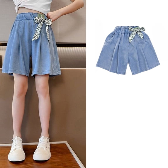 XINXIAOO Girls Jean Shorts Cute High Waist Straight Leg Denim Shorts with Pockets Girl Summer Clothes Denim Shorts Kids Girls Jeans Size 9-10 Years