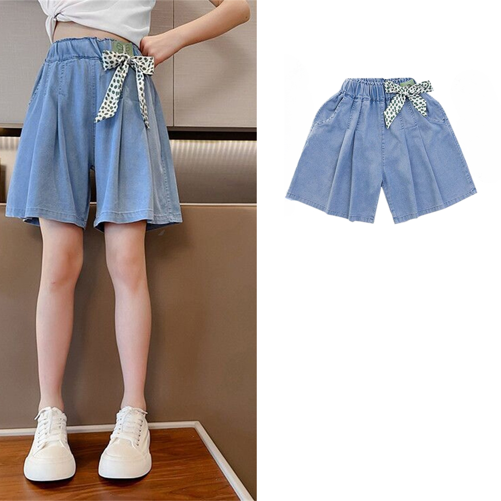 XINXIAOO Girls Jean Shorts Cute High Waist Straight Leg Denim Shorts with Pockets Girl Summer Clothes Denim Shorts Kids Girls Jeans Size 9-10 Years