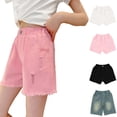 thumbnail image 1 of XINXIAOO Girls Jean Shorts Elastic Waist Straight Leg Denim Shorts with Pockets Cute Summer Shorts Denim Shorts for Girls Clothes Size 12-13 Years, 1 of 9