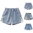 thumbnail image 1 of XINXIAOO Girls Jean Shorts Relaxed Fit High Waist Denim Shorts with Pockets Summer Clothes for Girls Denim Shorts for Kids Girls' Fashion 9-10 Years, 1 of 7