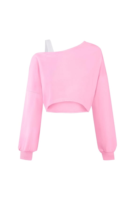 Girls Off The Shoulder Sweatshirt Asymmetrical Long Sleeve Cute Crop Tops Shirts Pullover Spring Fall Clothes Size 7-16 Years