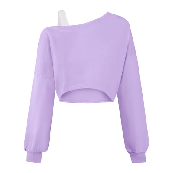XINXIAOO Girls Off The Shoulder Sweatshirt Asymmetrical Long Sleeve Cute Crop Tops Shirts Pullover Spring Fall Clothes Size 7-16 Years