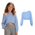 thumbnail image 1 of XINXIAOO Girls Off the Shoulder Sweatshirt Asymmetrical Long Sleeve Cute Crop Top Sweatshirt Pullover Spring Fall Girls Clothes 7-8 Years, 1 of 6