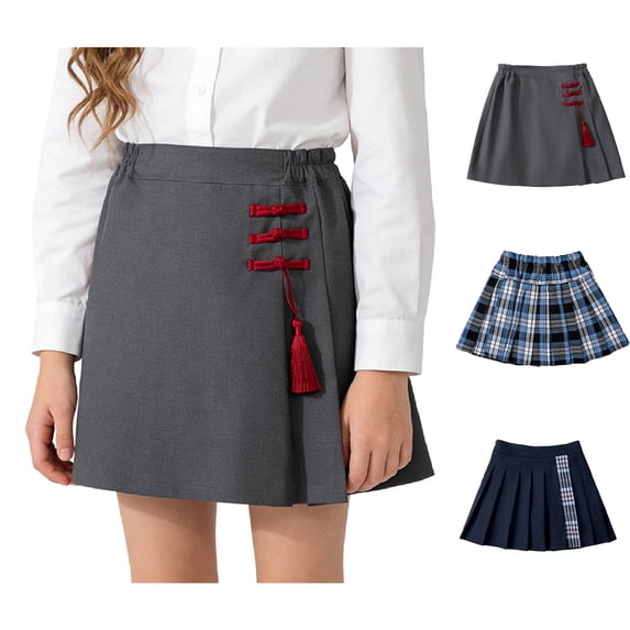 XINXIAOO Girls' Pleated Mini Skirt Stretchy Flared Pleated Skirts Girls Outfit Summer Dark Gray Skirt For Girls 5-6 Years