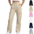 thumbnail image 1 of XINXIAOO Girls Relaxed Fit Cargo Pants Elastic Waist Casual Utility Beige Pants with Functional Pockets Clothes for 6-7 Years Girls, 1 of 6