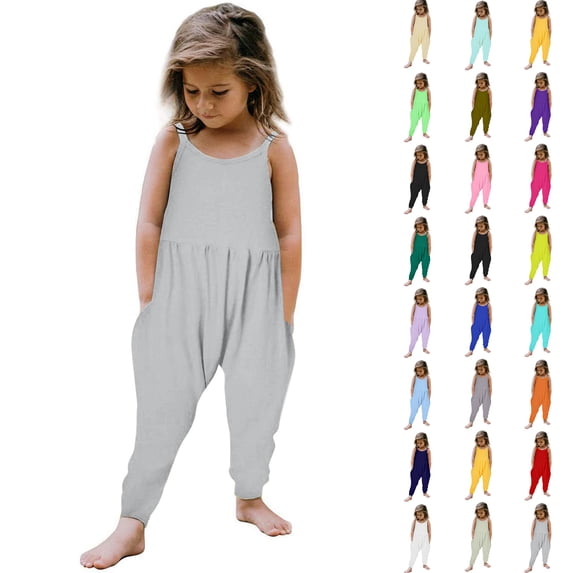 XINXIAOO Girls Romper Sleeveless Spaghetti Strap Jumpsuit Harem Pants with Side Pockets Girls Clothing Size 4-5 Years