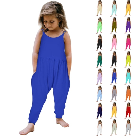 XINXIAOO Girls Romper Sleeveless Spaghetti Strap Jumpsuit Harem Pants with Side Pockets Girls Clothing Size 4-5 Years