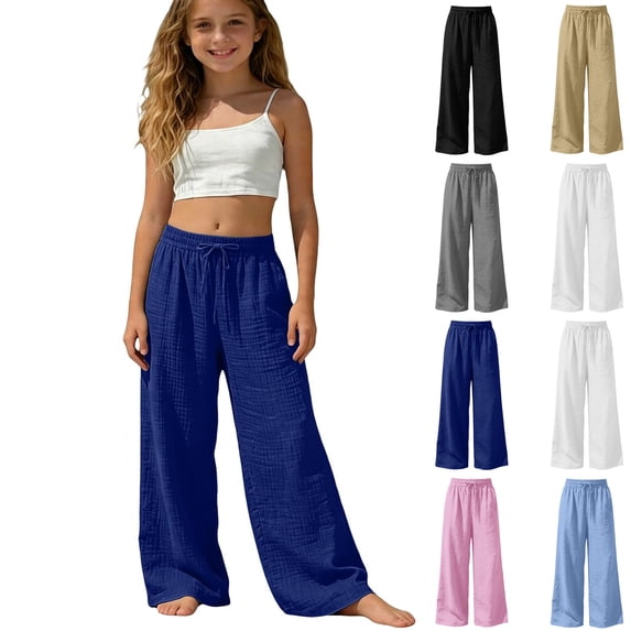 XINXIAOO Girls School Uniform Pants Elastic Waist School Trousers Formal Back to School Clothes Boys Girls Pants Size 8-9 Years