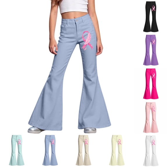 XINXIAOO Girls School Uniform Pants Wide Flare Leg with Pockets Comfort Back to School Outfits for Girls Girls Boys Size 7-8 Years