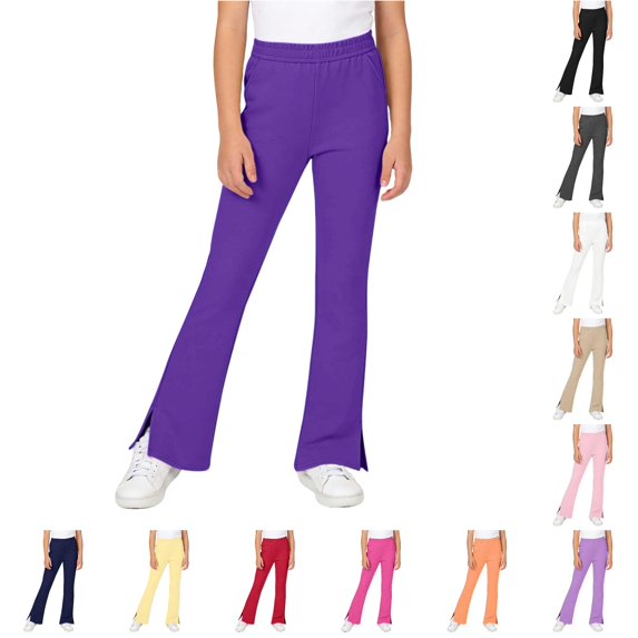 XINXIAOO Girls School Uniform Pants Wide Flare Leg with Pockets Stretchy Back to School Clothes Boys Girls Clothes Size 7-8 Years