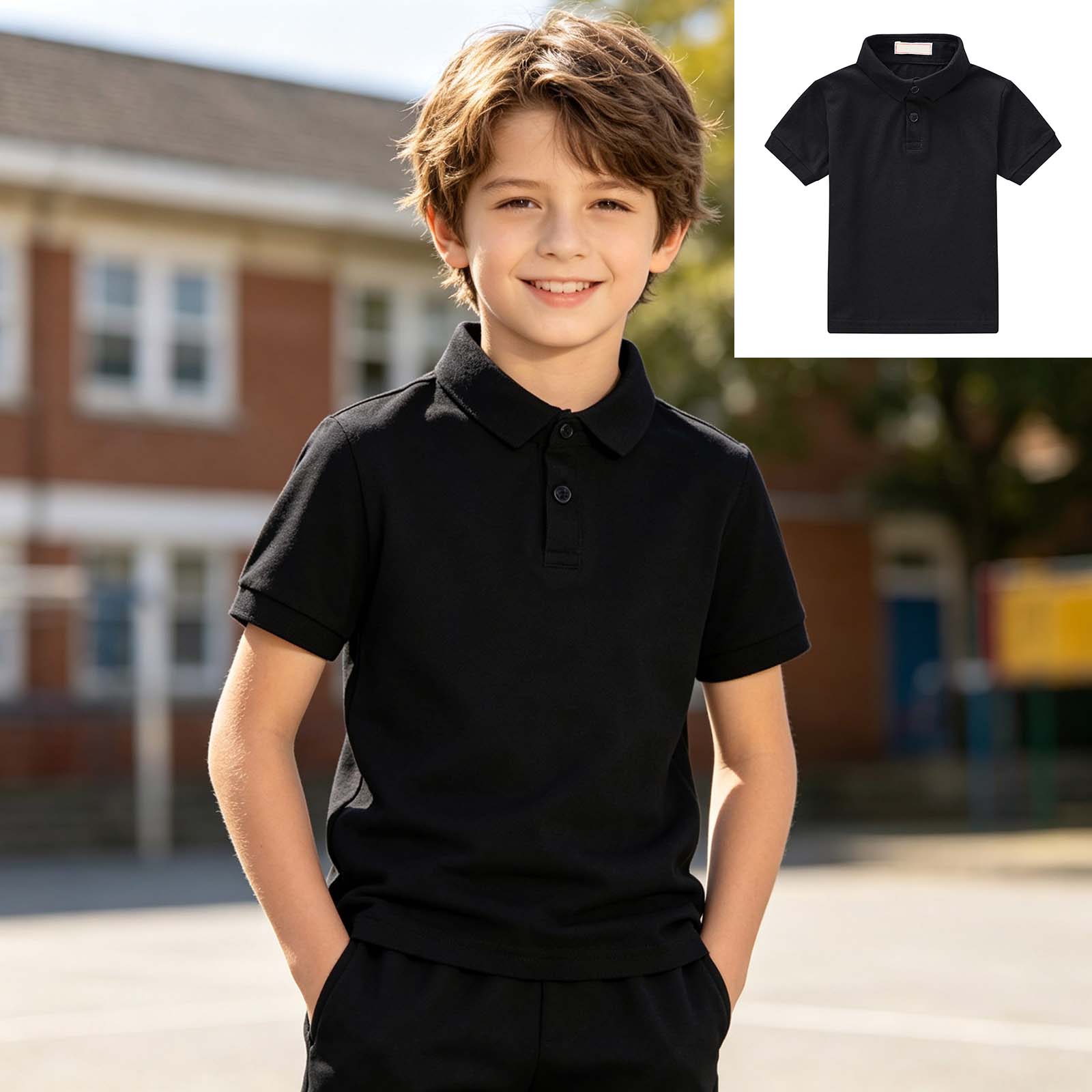 XINXIAOO Girls' School Uniform Short Sleeve Performance Polo Shirt Summer Casual Black Gentleman Tops Kids Holiday Shirts T Shirt 14-15 Years