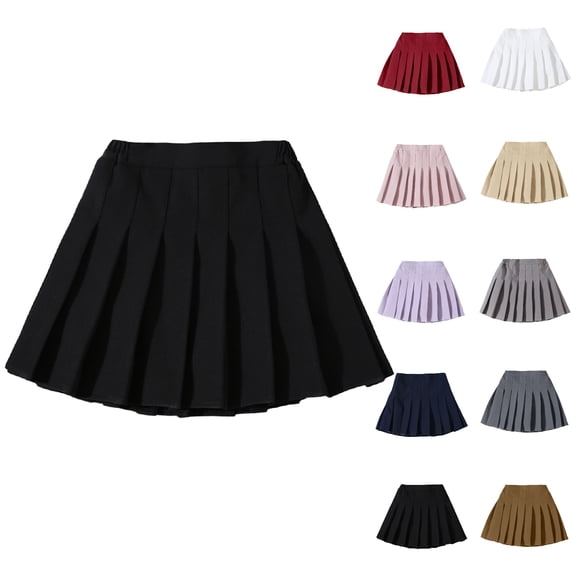 XINXIAOO Girls School Uniform SkirtsStretchy FlaredSkirts Flowy Outfit Cute Black Skirts for Girls 9-10 Years