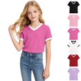 thumbnail image 1 of XINXIAOO Girls Short Sleeve Shirt V-Neck Tee with Ribbed Plain T-Shirts Casual Soft Fashion Summer Tops for Girls, Size 7-16 Years, 1 of 6