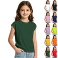 thumbnail image 1 of XINXIAOO Girls Short Sleeve T Shirts Summer Cap Sleeve Crew Neck Basic Casual Tee For School Sports Girls Cute Clothes, Size 5-14Y, 1 of 8