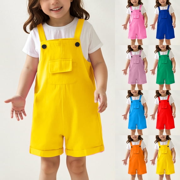 XINXIAOO Girls Sleeveless Jumpsuit Suspenders Overalls Shorts Casual Summer Outfits for Girls Boys 11-12 Years