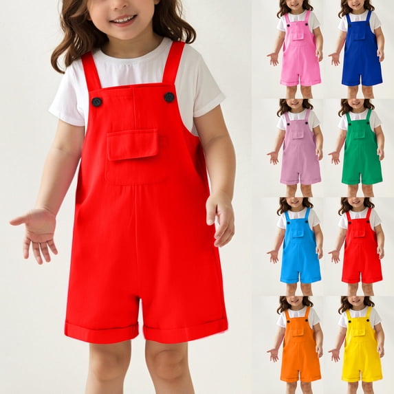 XINXIAOO Girls Sleeveless Jumpsuit Suspenders Overalls Shorts Casual Summer Outfits for Girls Boys 9-10 Years