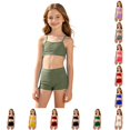 thumbnail image 1 of XINXIAOO Girls Spaghetti Strap Side Drawstring Two Piece Boy Short Tankini Swimsuit Solid Quick Dry Bathing Suit Summer Swimwear for Kids Girls 11-12 Years, 1 of 5