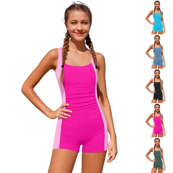Bigetiay Girls Swimsuit One Piece Color Block Ruched Athletic Swimwear with UPF 50 Girls Bathing Suit 17-18 Years