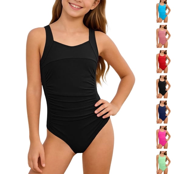 Bigetiay Girls Swimsuit One Piece Ruch Athletic Swimwear with UPF 50 Girls Bathing Suits 10-11Y