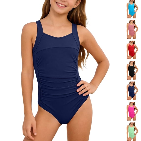 Bigetiay Girls Swimsuit One Piece Ruch Athletic Swimwear with UPF 50 Girls Bathing Suits 15-16Y