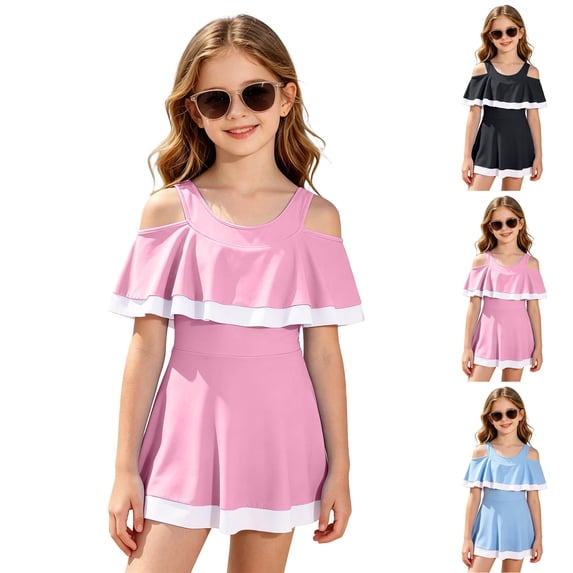 XINXIAOO Girls Swimsuit One Piece Swimwear for Girls with Ruffled Bathing Suit for Kids, Size 7Y-16Y