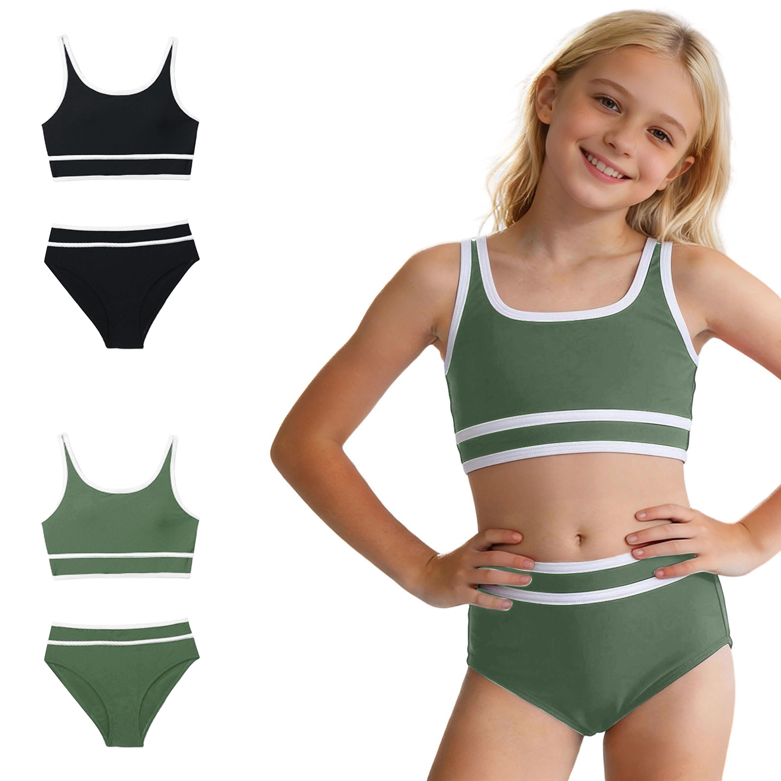 XINXIAOO Girls Swimsuits 2 Piece Tankini Sets Summer Adjustable Straps Comfortable Cute Swimsuits Bathing Suit Swimwear for Girls' Swimwear 13-14 Years