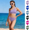 thumbnail image 1 of XINXIAOO Girls Swimwear 2 Piece One Shoulder Bikini Set With Padded Solid Color Bathing Suit For Kids, Size 7-16Y, 1 of 6