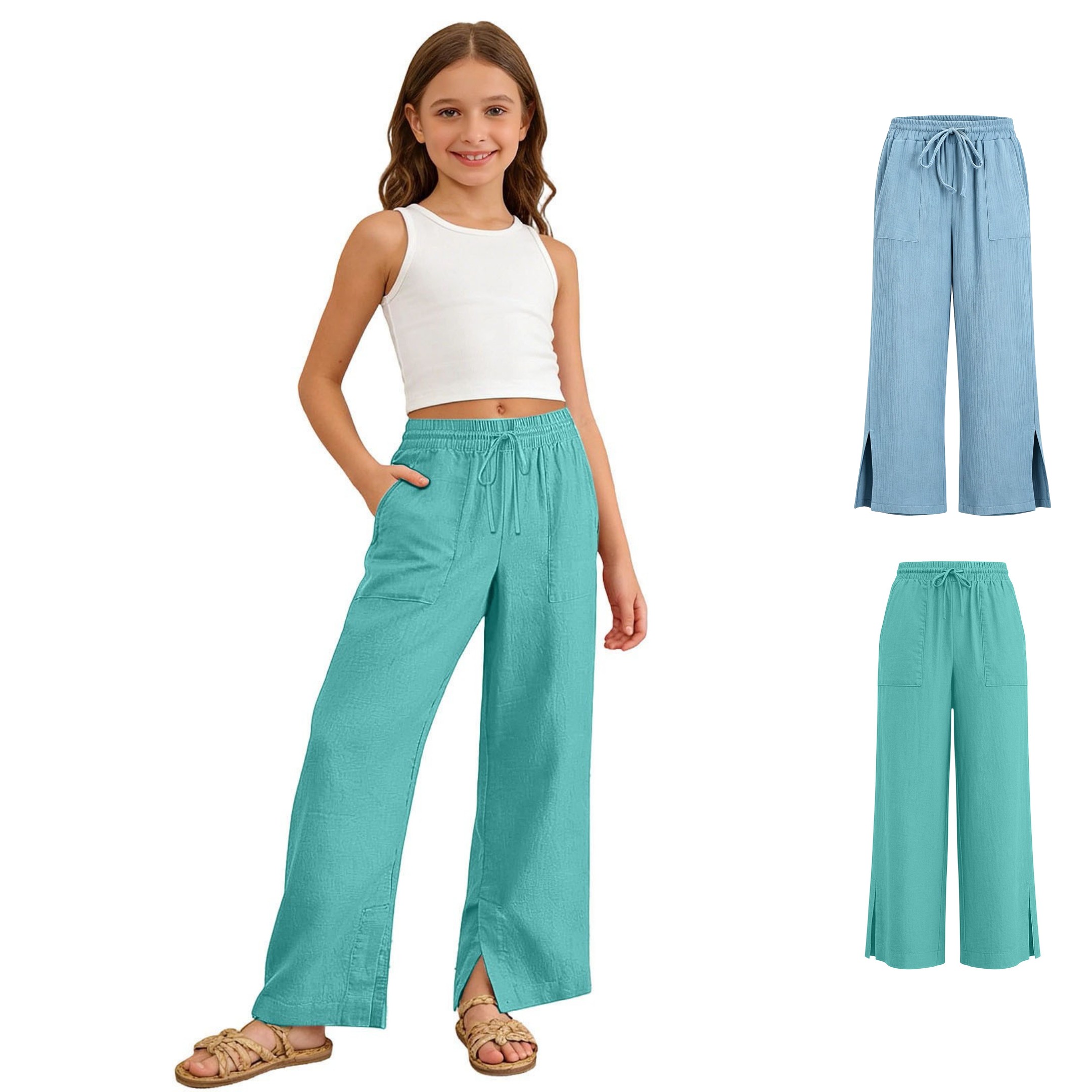 XINXIAOO Girls Uniform Pants Elastic Waist School Trousers Formal Back to School Outfits Boys Girls Pants Size 7-8 Years