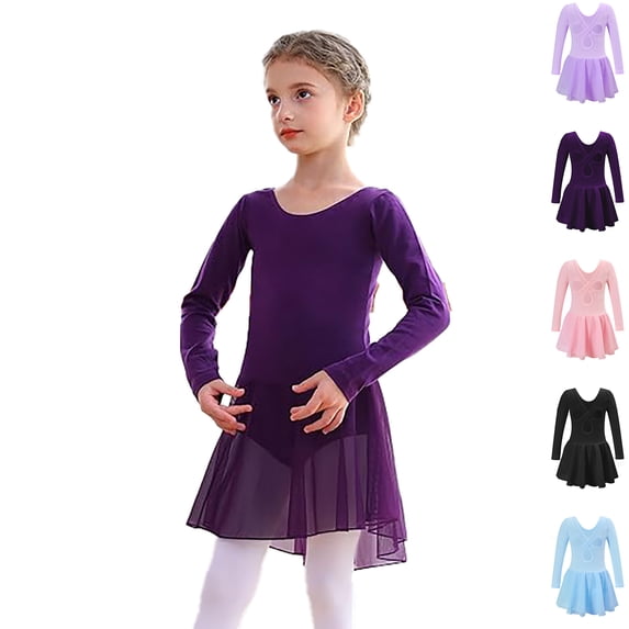 XINXIAOO Gymnastics Leotards for Girls Long Sleeve Ballet Leotard Girls Bodysuit with Tutu Skirt Kids Dance Outfits 6-7 Years