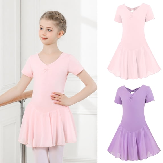 XINXIAOO Gymnastics Leotards for Girls Short Sleeve Ballet Leotard Bodysuit with Tutu Skirt Kids Dance Outfits 10-12 Years