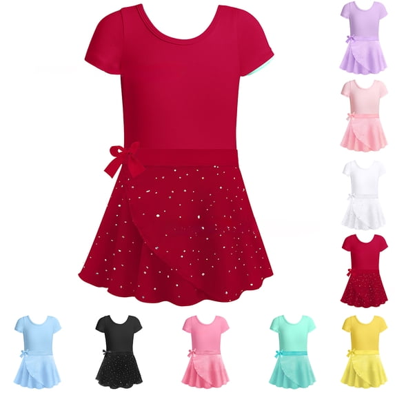 XINXIAOO Gymnastics Leotards for Girls Short Sleeve Ballet Leotard with Tutu Skirt Kids Dance Outfits 4-5 Years