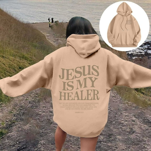 XINXIAOO Hoodies Sweatshirt for Women Jesus Loves You Print Hooded Sweatshirts Letter Print Sweatshirt Oversized Womens Pullover Fall Fashion Casual Wear