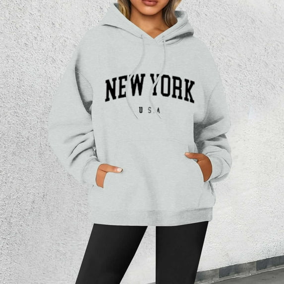 XINXIAOO Hoodies Sweatshirt for Women Long Sleeve Hoodie Womens Pullover Hoodie Graphic Hoodies for Women Light Gray Crewneck Sweatshirt Fall Basics Cute Womens Clothes
