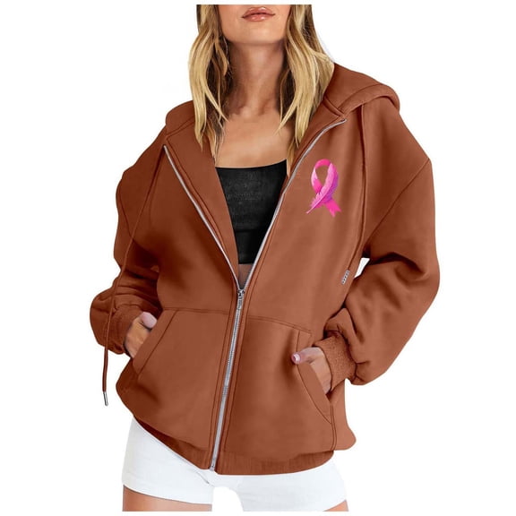 XINXIAOO Hoodies Sweatshirt for Women Long Sleeve Zip up Sweatshirt Women Oversized Sweatshirt for Women Brown Sweatshirt Fall Hoodies Preppy Clothes