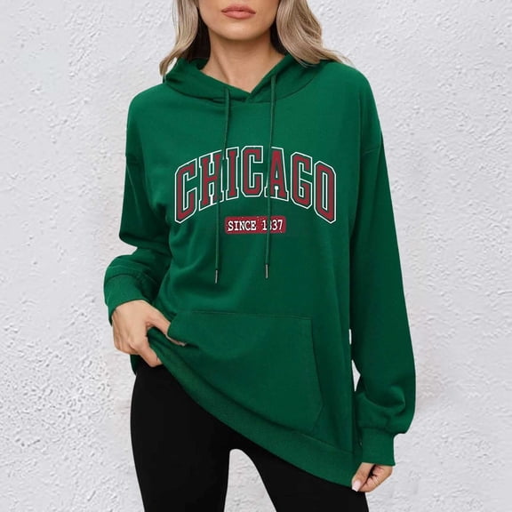 XINXIAOO Hoodies for Women Long Sleeve Pullover Hoodies for Women Soft Hoodie Dark Green Hoodie Y2k Fall Womens Clothes Daily Wear