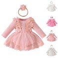 thumbnail image 1 of XINXIAOO Girl Clothes Casaul Long Sleeve Bodysuits Romper with Bow Headband Outfits Baby Girl 6-9 Months Baby Boy Clothes, 1 of 9