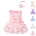 thumbnail image 1 of XINXIAOO Girl Clothes Casaul Sleeveless Bodysuits Romper with Bow Headband Cute Baby Girl Outfit Set 9-12 Months Baby Boy Clothes, 1 of 7